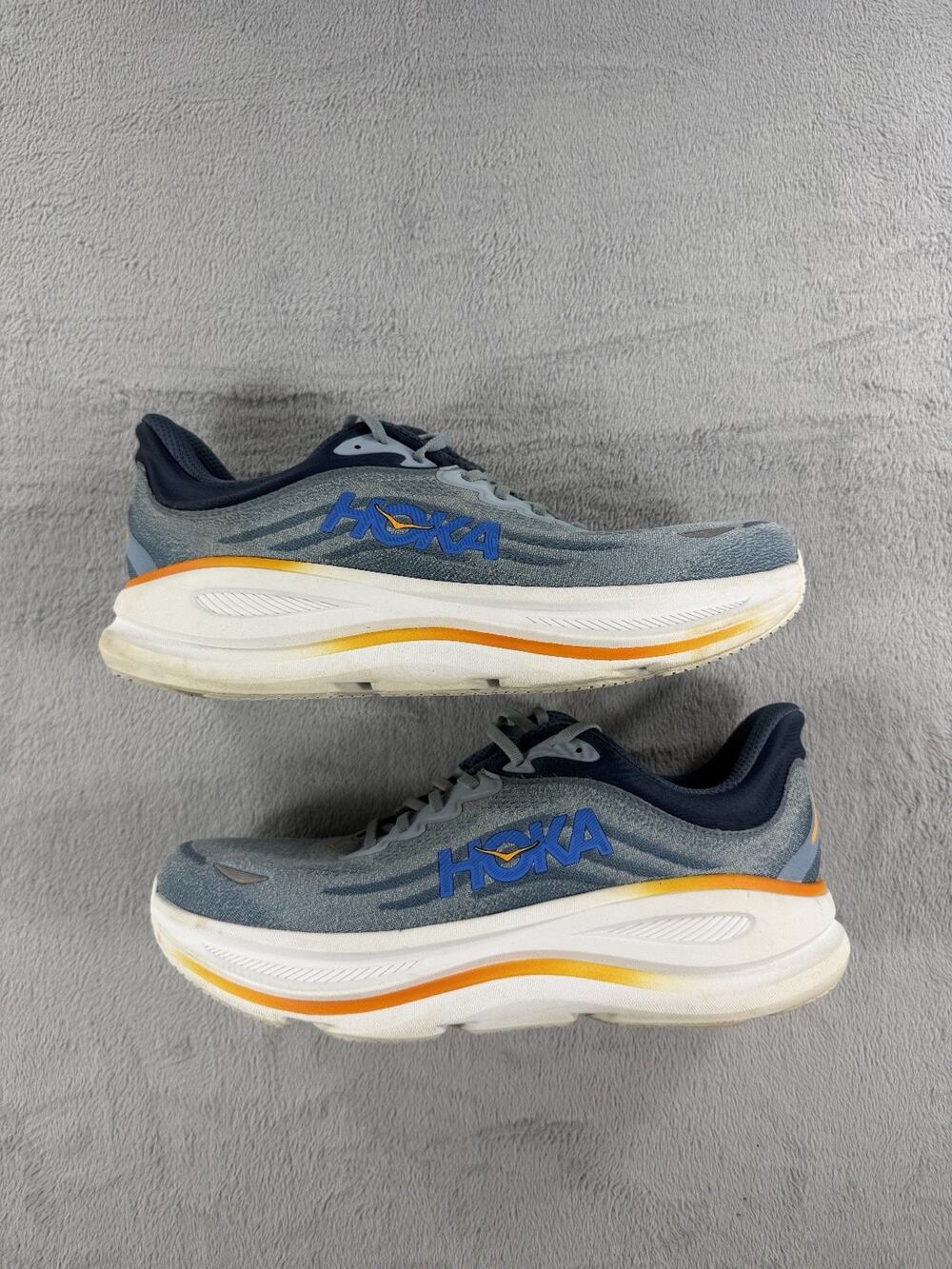 HOKA Mens Size 14 2E Bondi 9 Running Shoes Blue Grey Orange Athletic